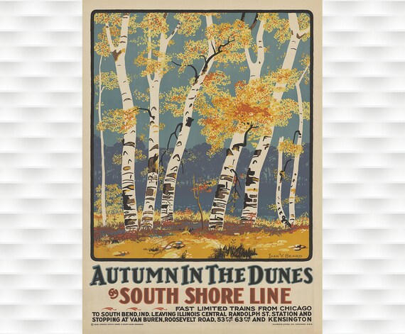 Autumn In The Dunes South Shore Line Vintage Railway Poster 1925