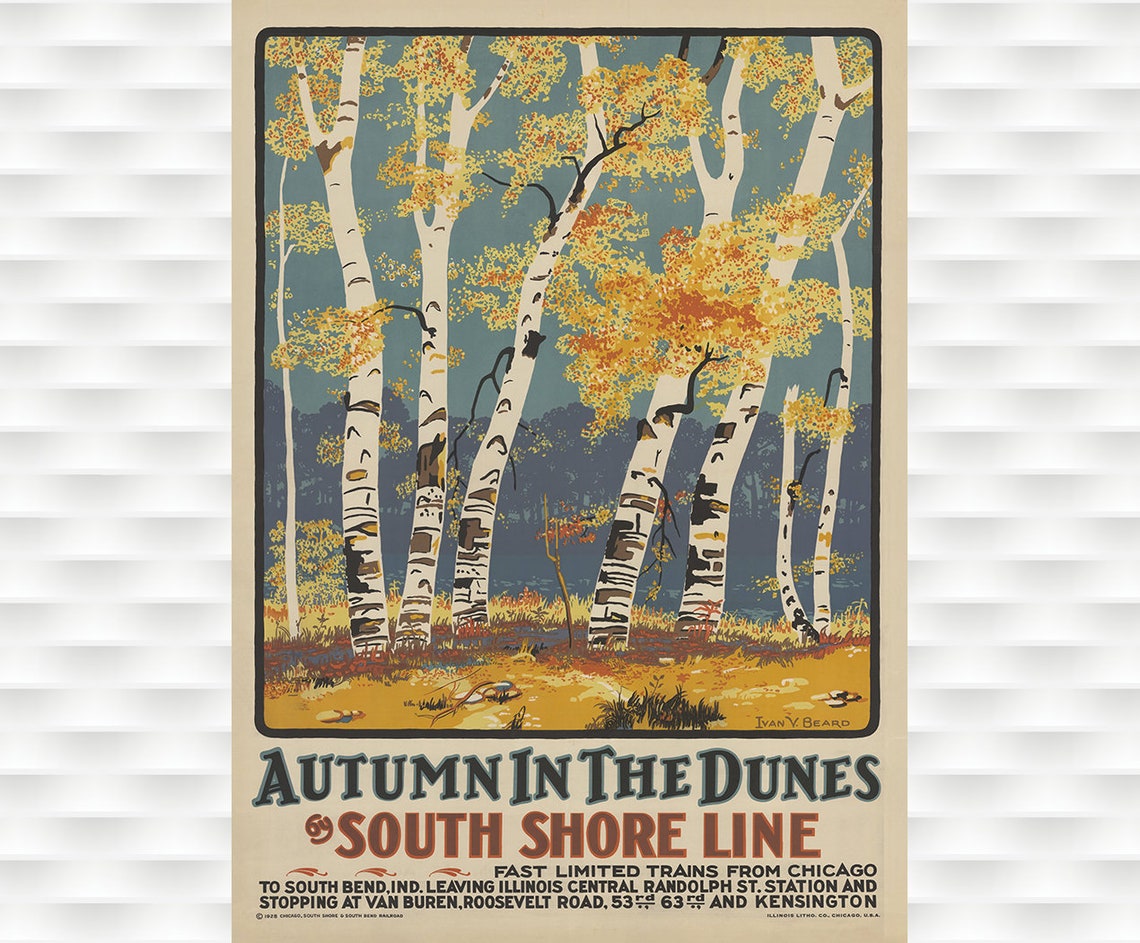 Autumn In The Dunes South Shore Line Vintage Railway Poster 1925
