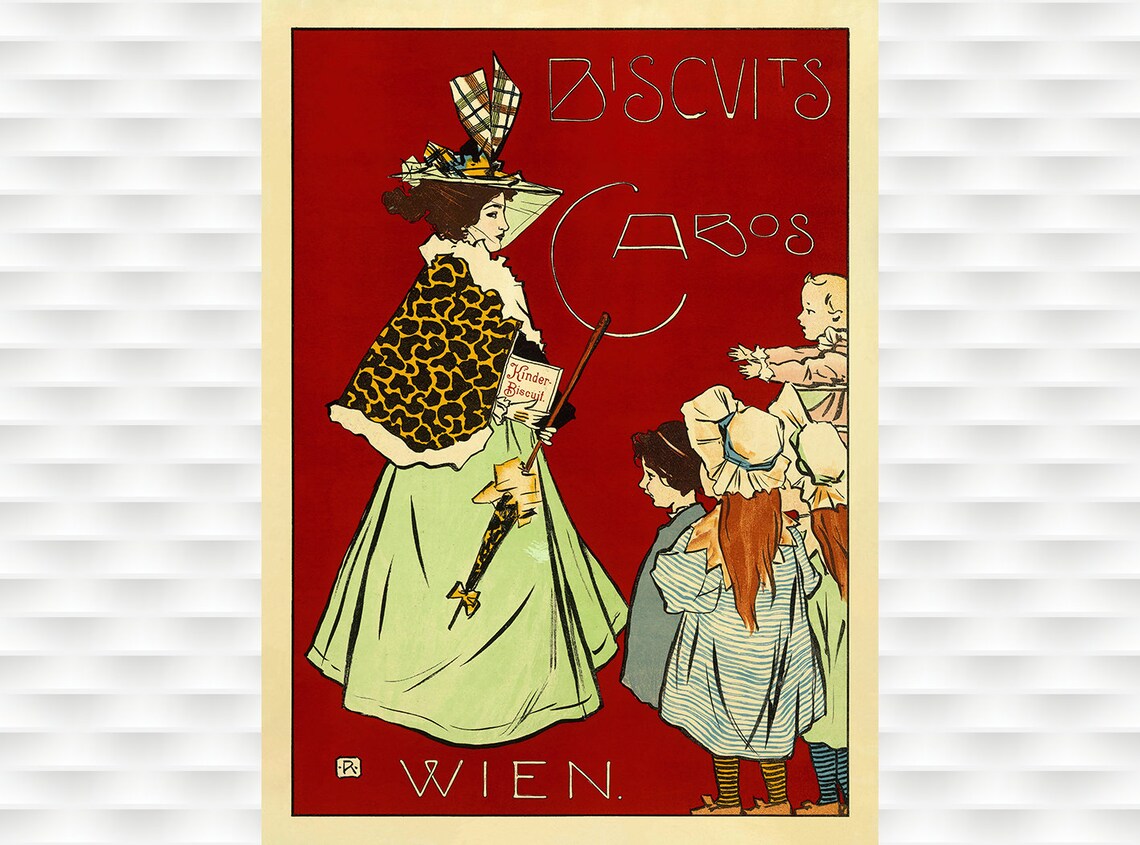 Vintage Vienna Biscuits Caros 1900s Art Nouveau Advert Poster