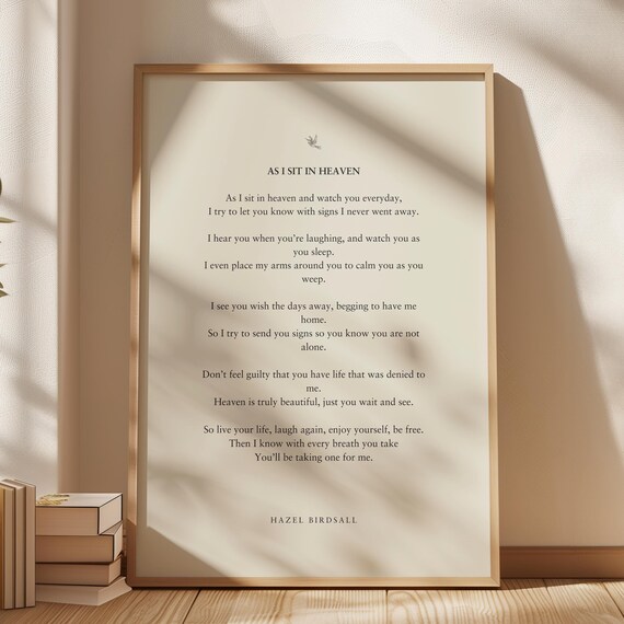 As I Sit in Heaven Poem by Hazel Birdsall Memorial Art Poster