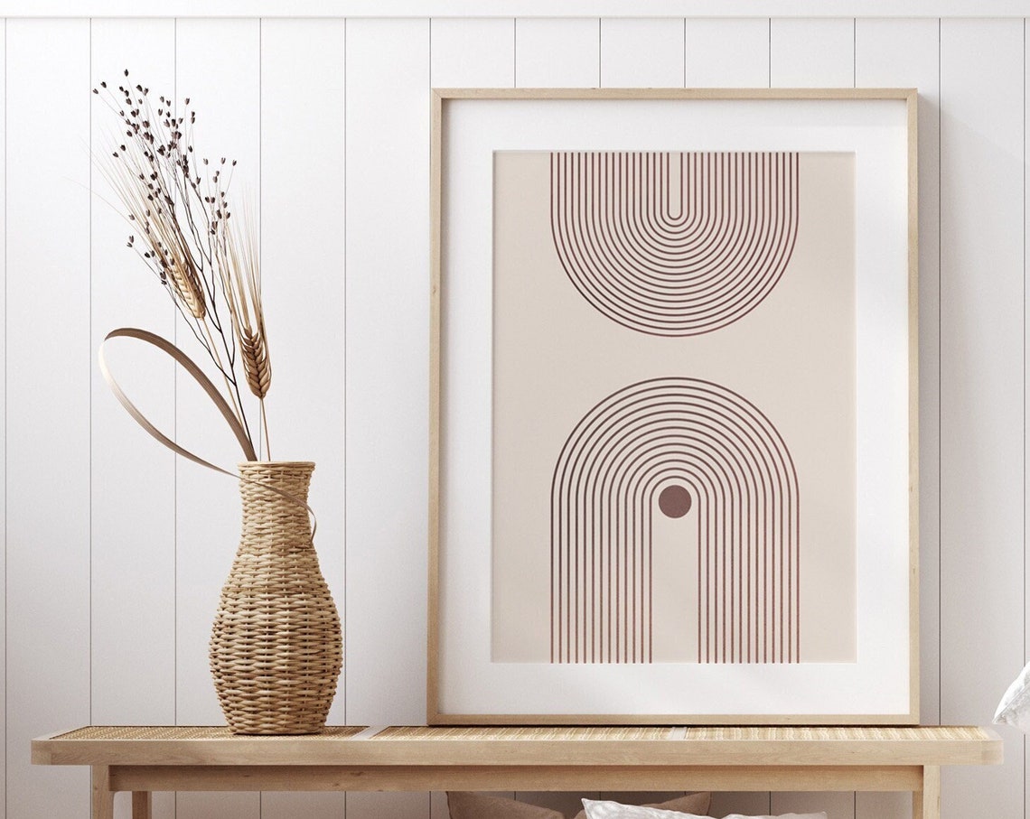 Mid Century Rainbow Line Arches Abstract Neutral Minimalist Poster