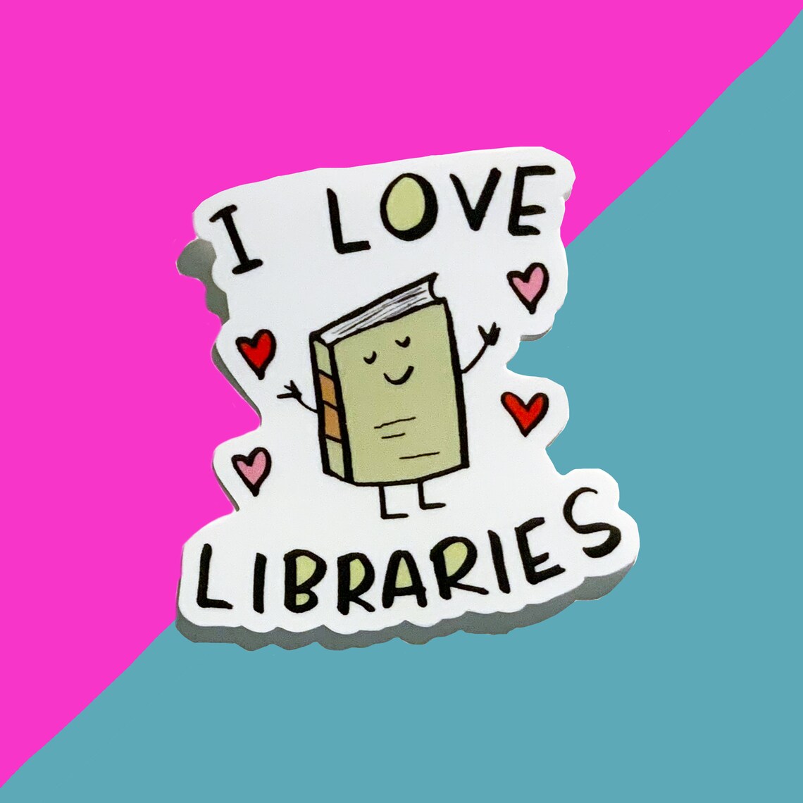 I Love Libraries Happy Book Librarian Vinyl Laptop Sticker Print