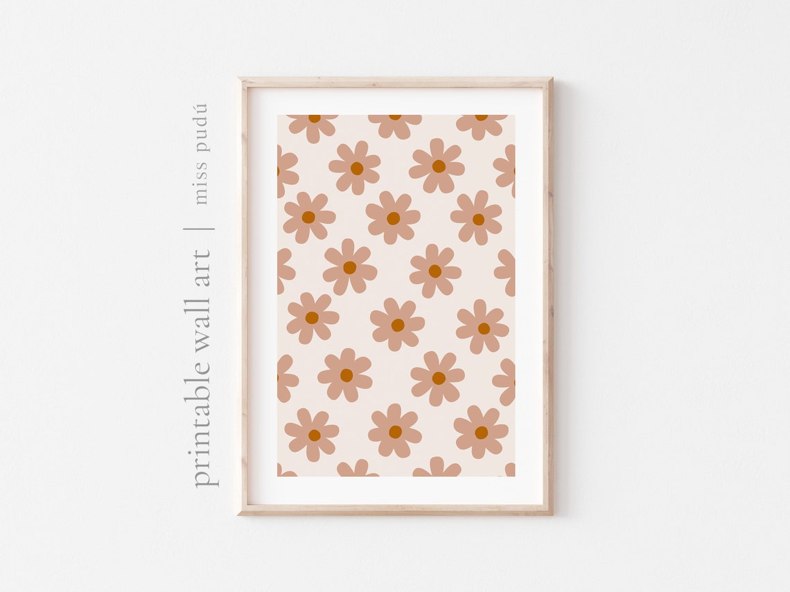 Retro Daisy Flower Pattern Terracotta Cream Nursery Boho Print