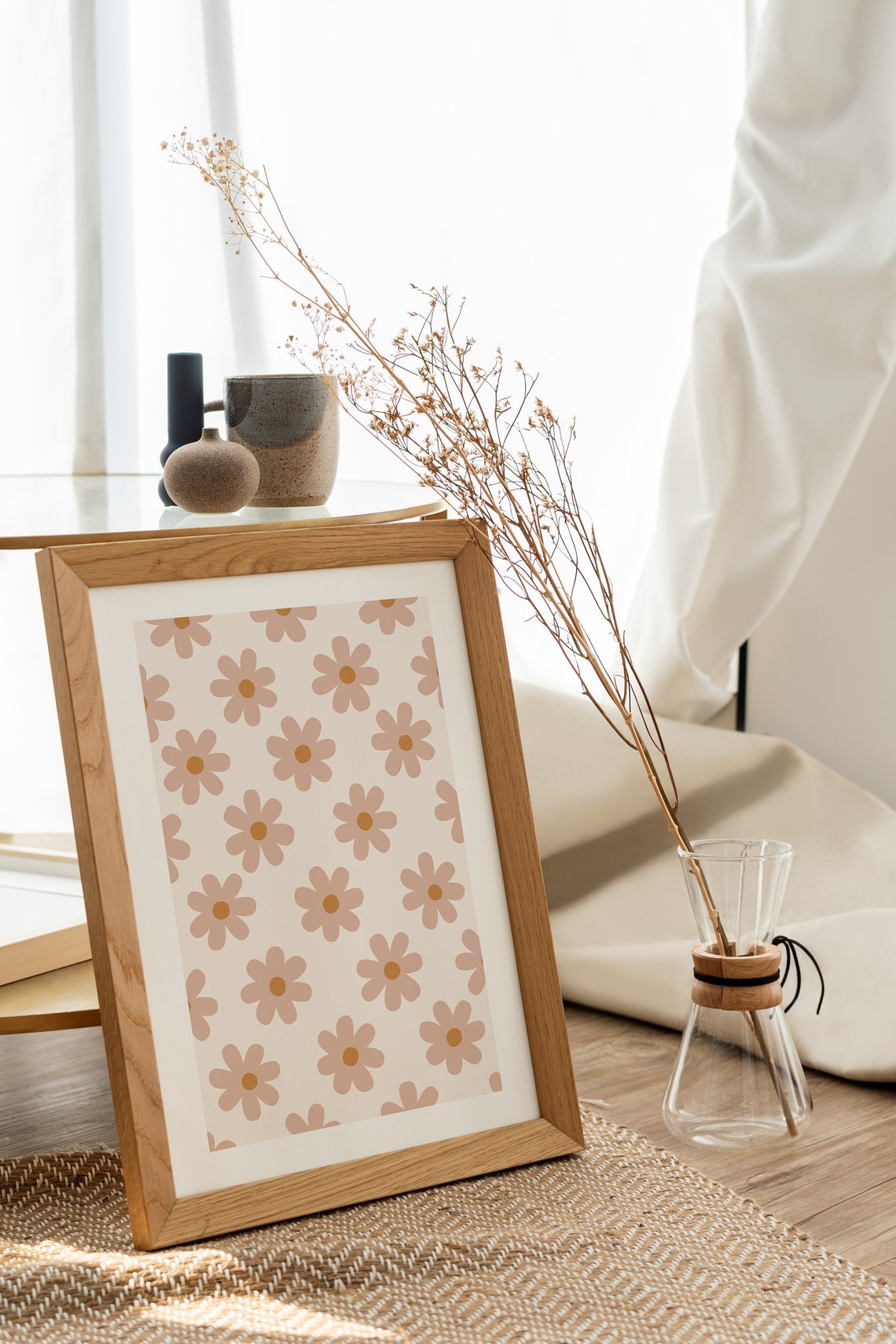 Retro Daisy Flower Pattern Terracotta Cream Nursery Boho Print - Image 3
