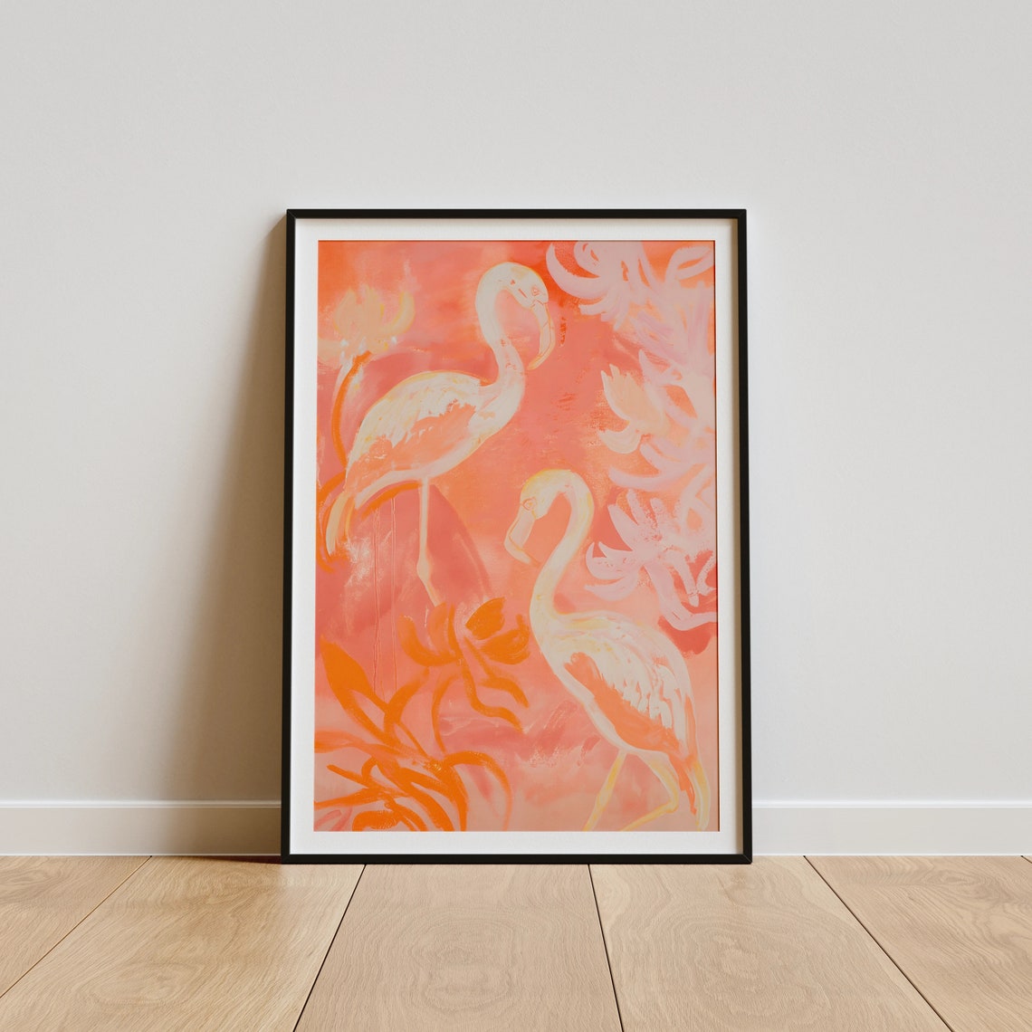 Elegant Pink Flamingos Coral Tropical Blush Bird Scene Poster - Image 4
