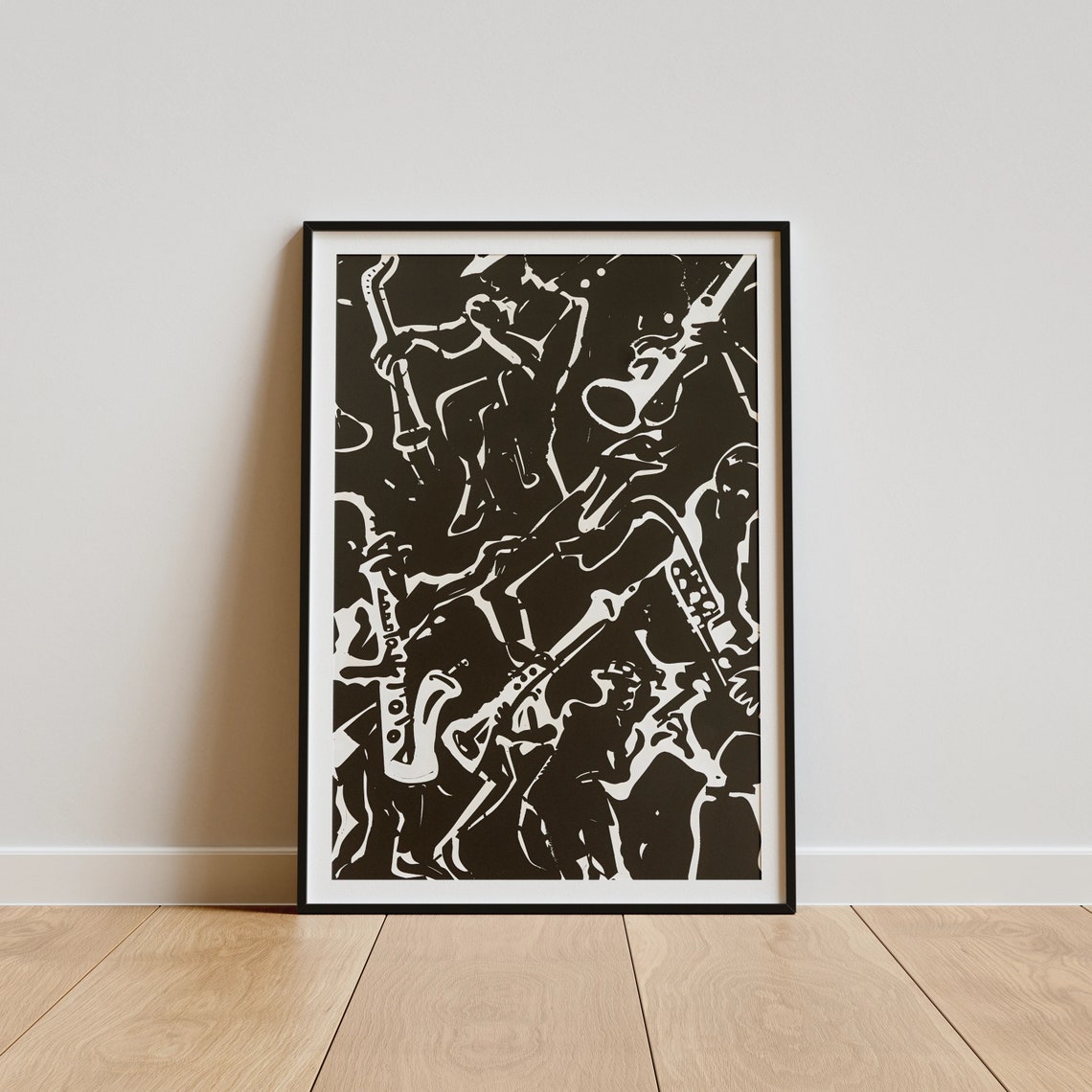 Black And White Abstract Jazz Band Saxophone Players Art Poster - Image 4