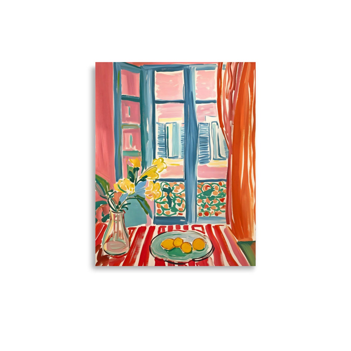 Henri Matisse Style Open Window Lemons Striped Tablecloth Poster - Image 3