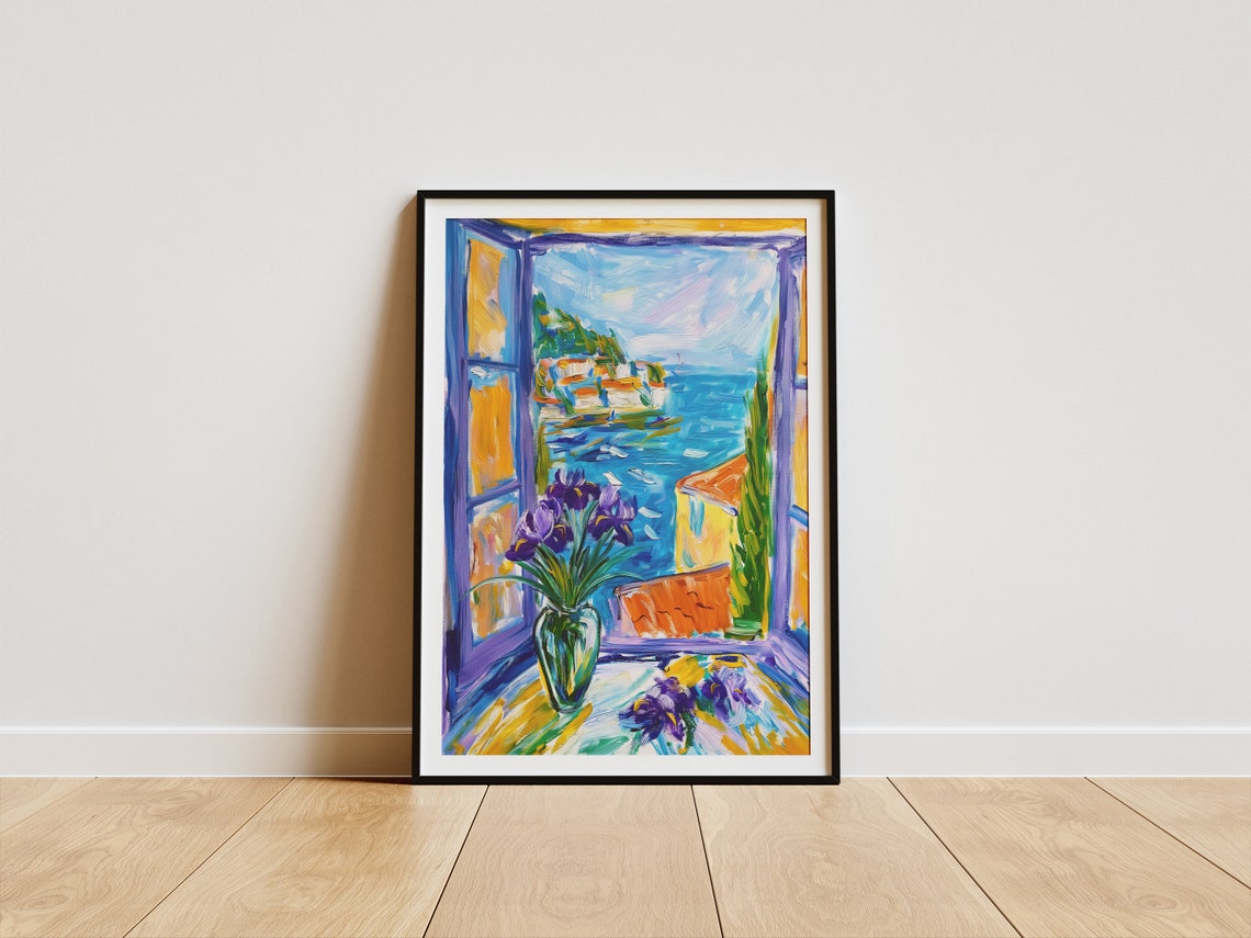 Henri Matisse Style Purple Irises Coastal Town Window Art Poster - Image 3