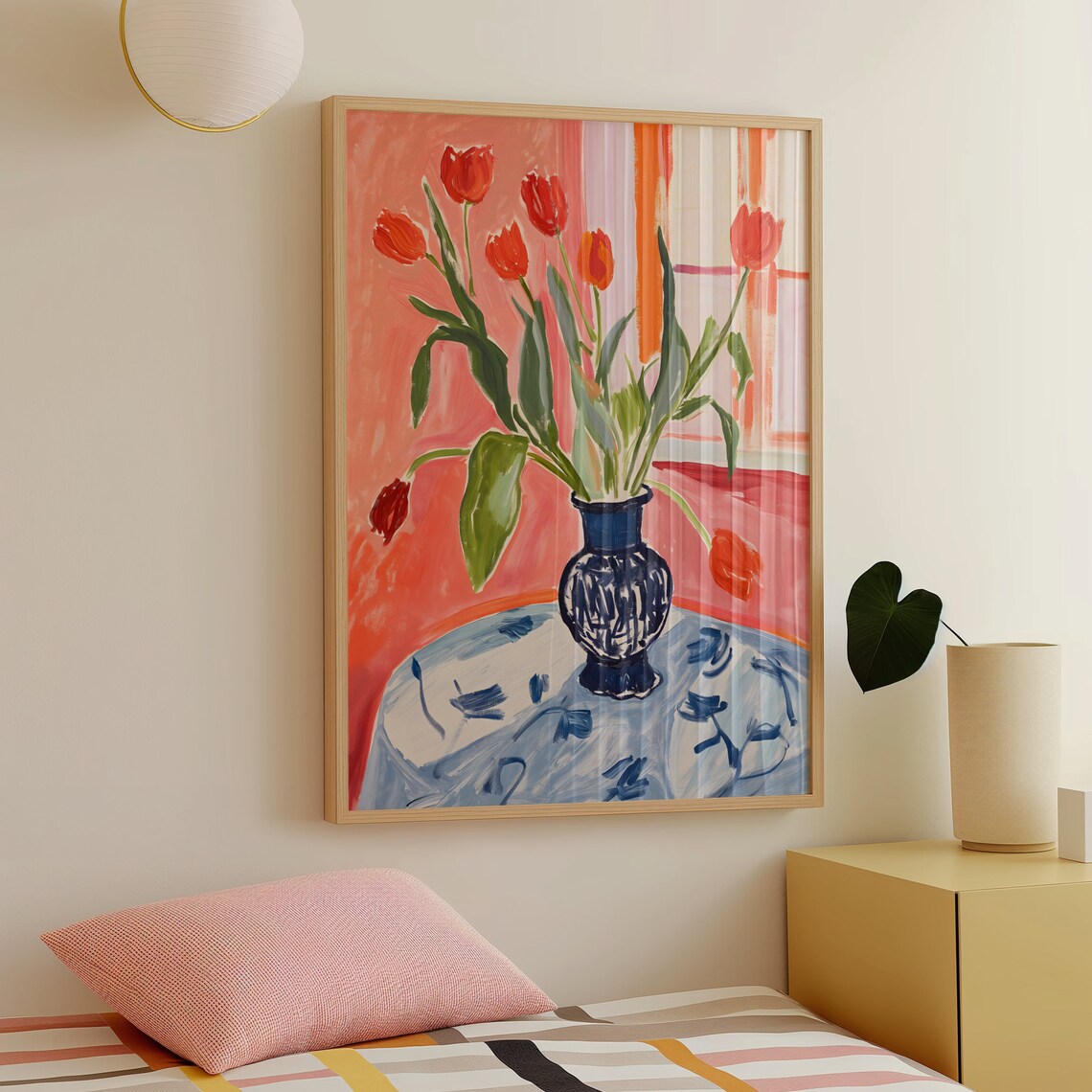 Red Tulips Blue Vase Fauvist Still Life Pink Room Floral Poster - Image 3