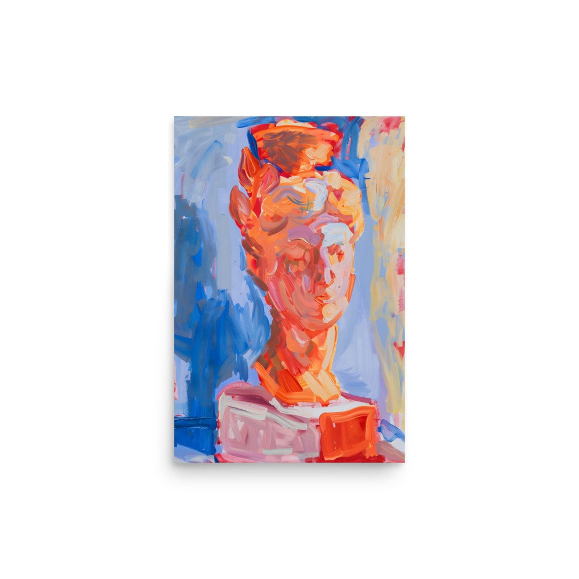 Fauvist Abstract Female Bust Sculpture Orange Blue Modern Poster - Image 2