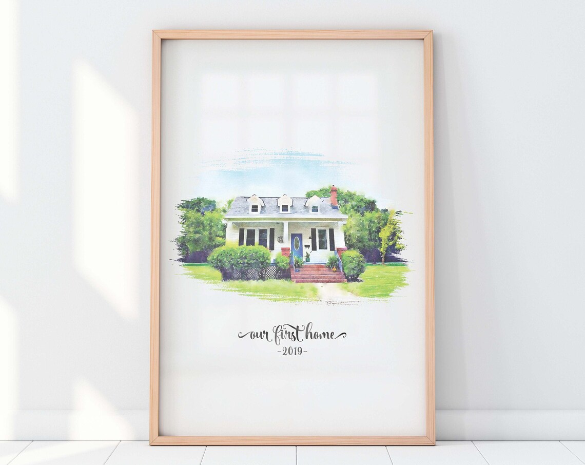 Custom Home Portrait, Watercolor Style Art Print