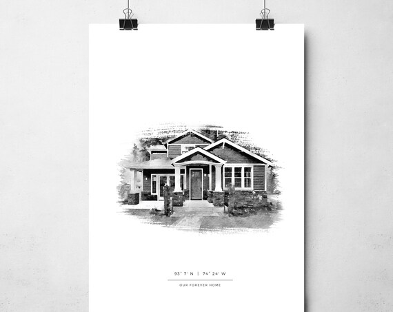 Custom House Portrait, Watercolor Housewarming Art Print
