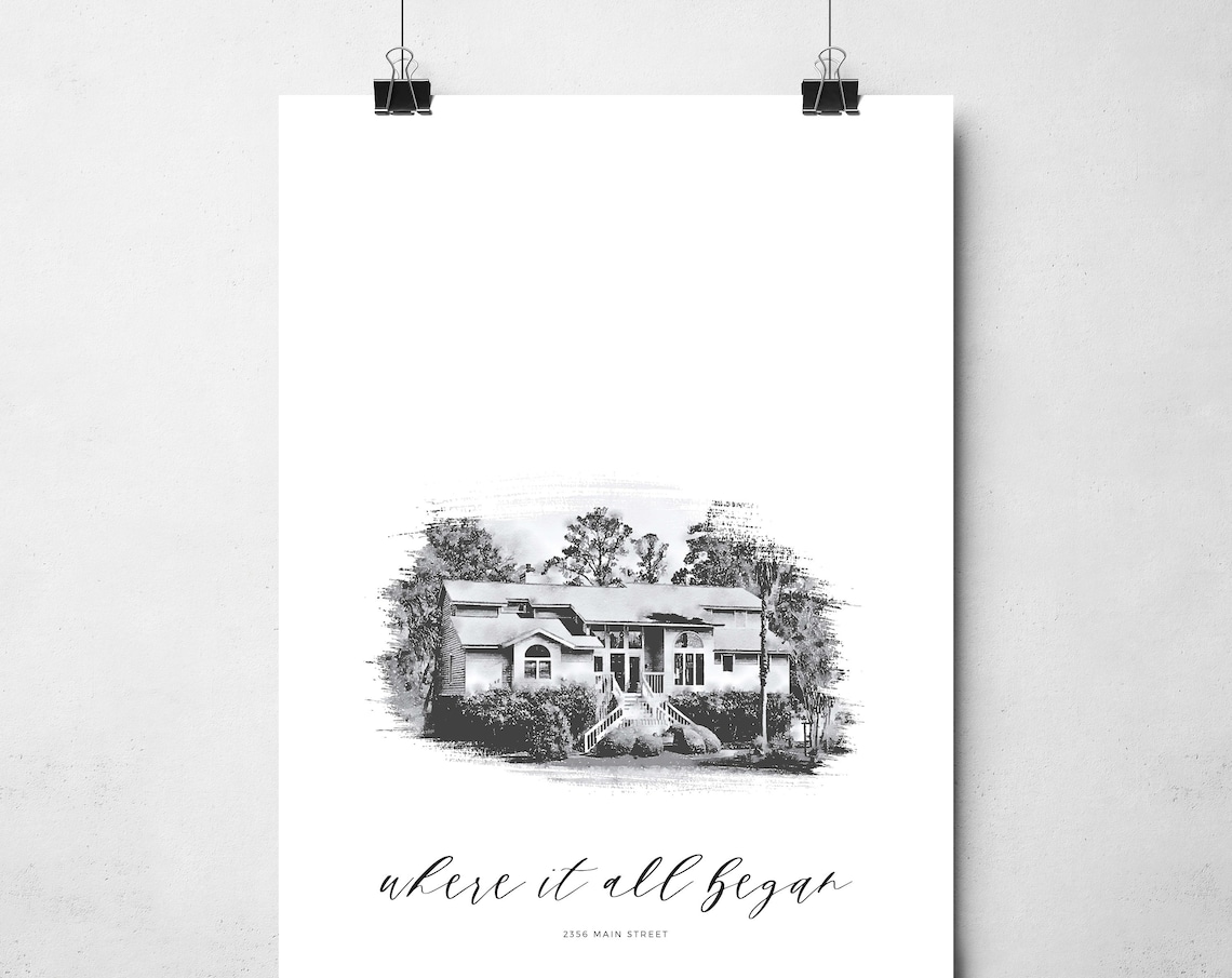 Custom House Portrait, Watercolor Home Illustration