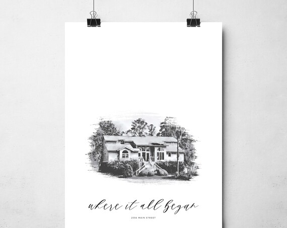 Custom House Portrait, Watercolor Home Illustration