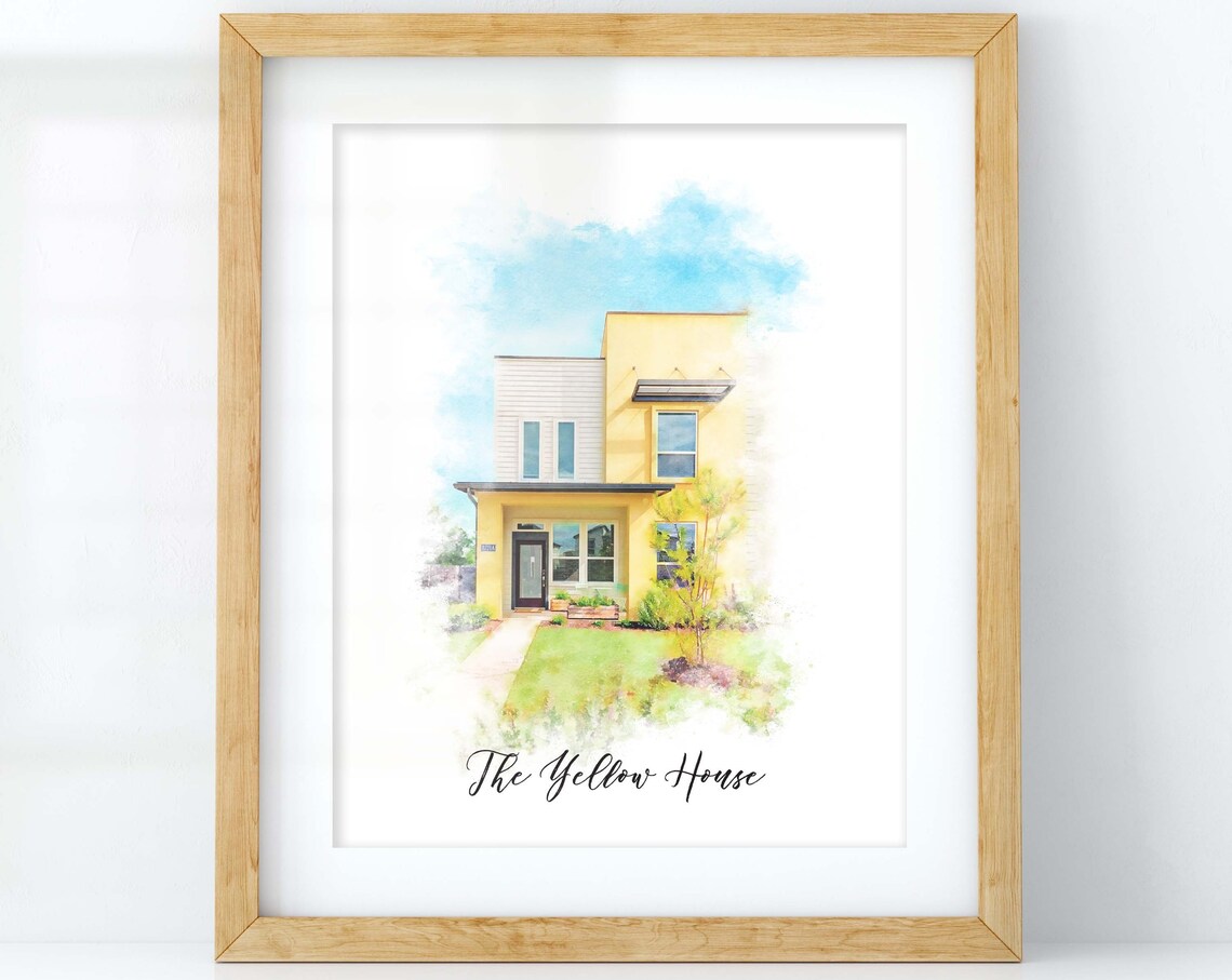 Custom House Portrait Watercolor Art Print, Realtor Gift