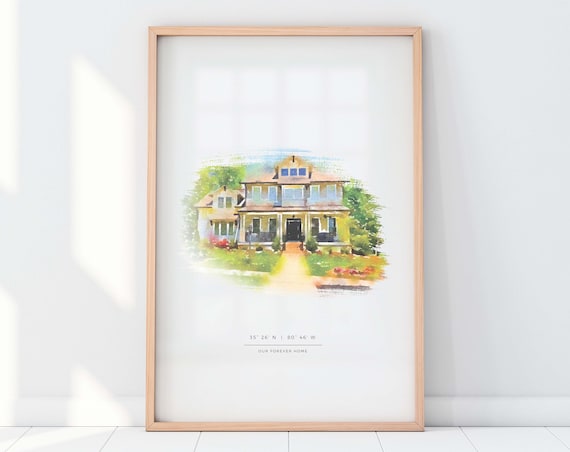 Custom House Portrait, Watercolor Style Art Print