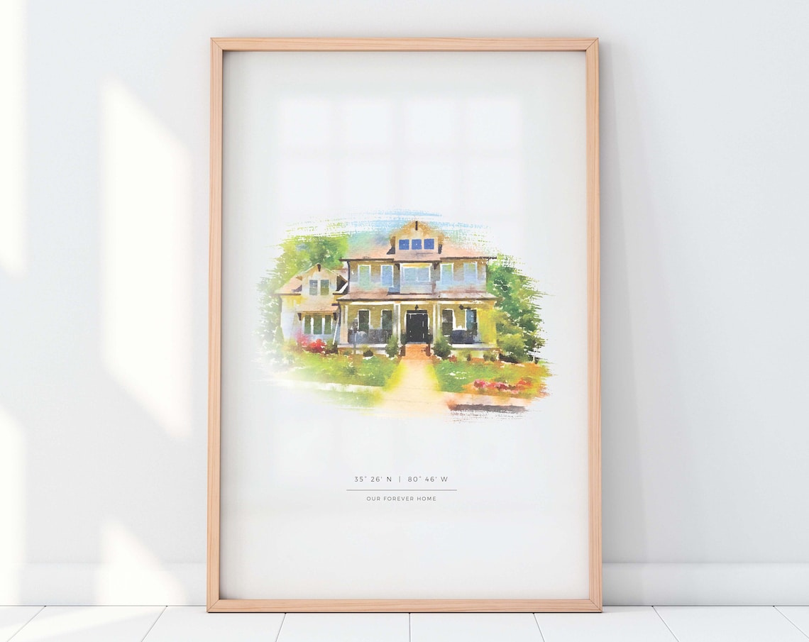 Custom House Portrait, Watercolor Style Art Print