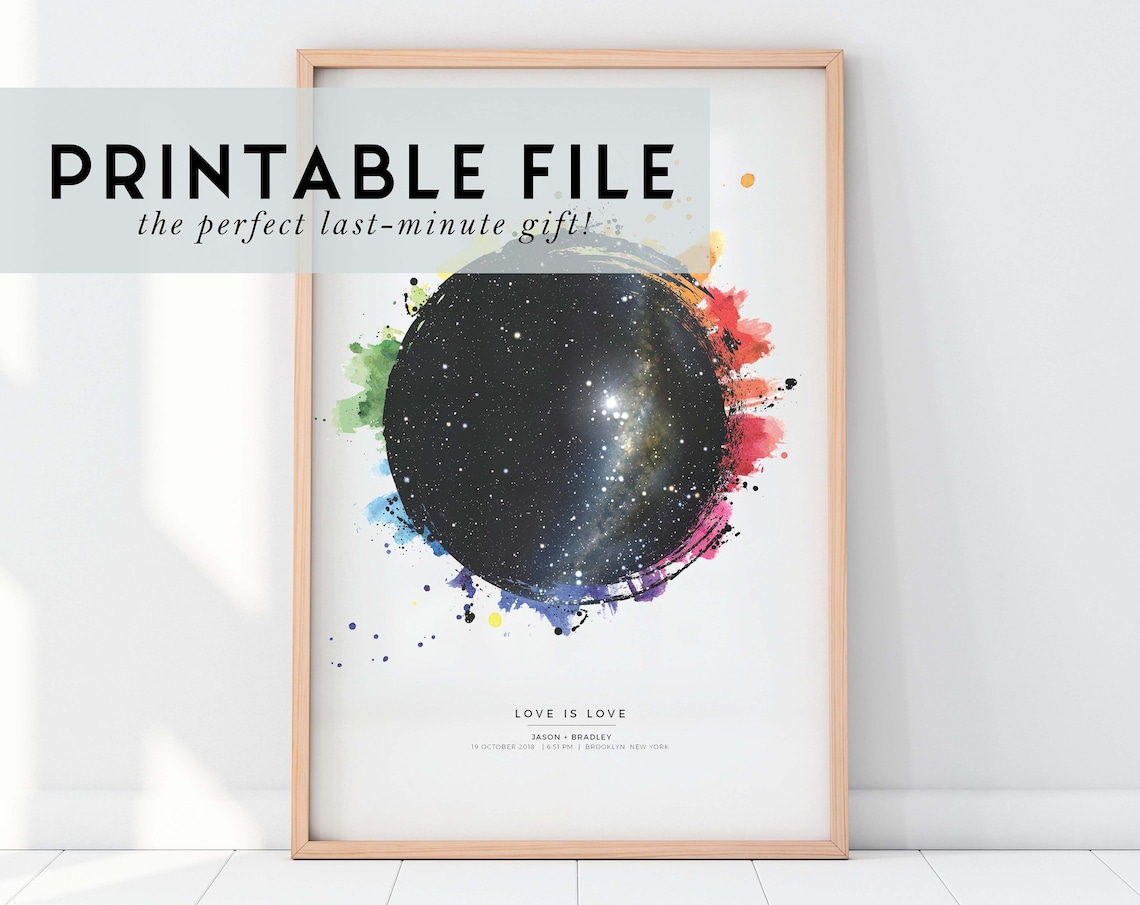 Star Map by Date, LGBT Pride Christmas Art Print