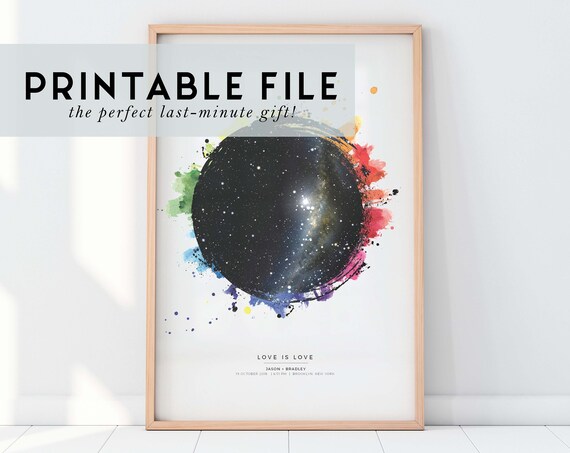 Star Map by Date, LGBT Pride Christmas Art Print