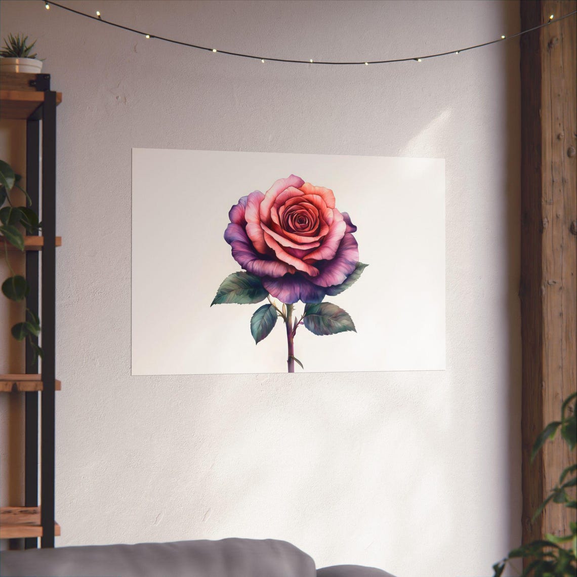 Violet Pink Rose Watercolor Bloom White Botanical Garden Wall Art - Image 2