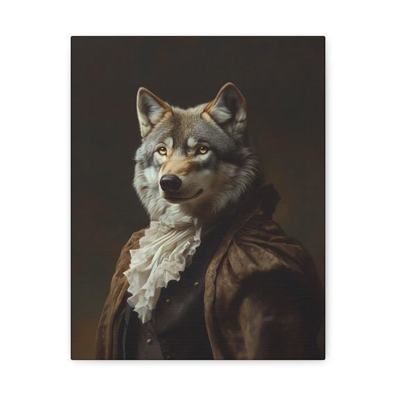 Victorian Wolf Portrait Wall Art Wildlife Home Decor Victorian Style Artwork Animal Lover Gift Gothic Wolf Decor