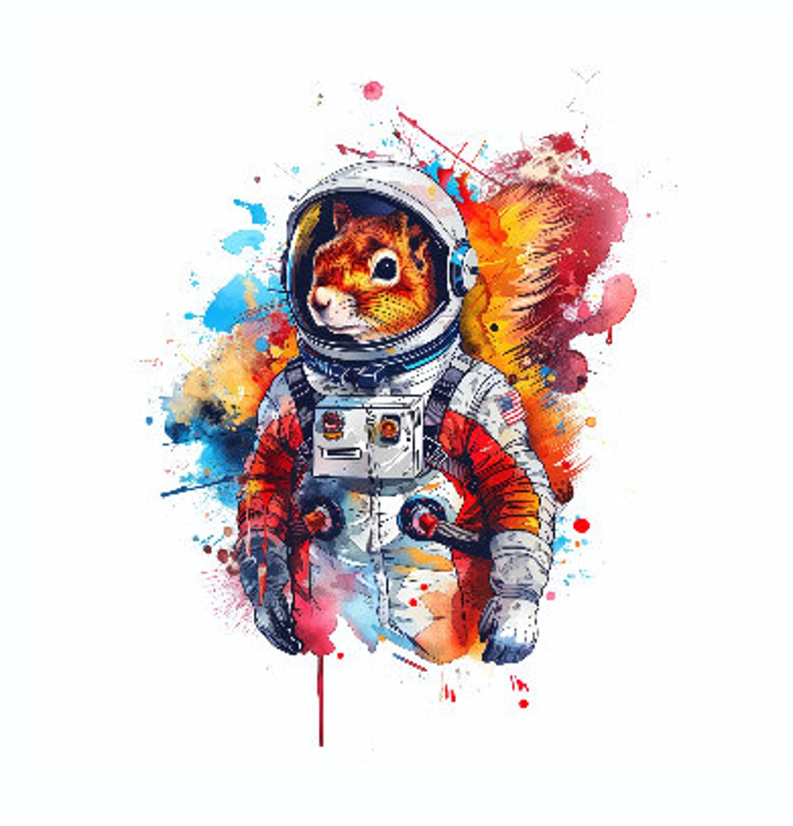 Squirrel Astronaut Watercolor Splash Space Suit Animal Art Poster - Image 2