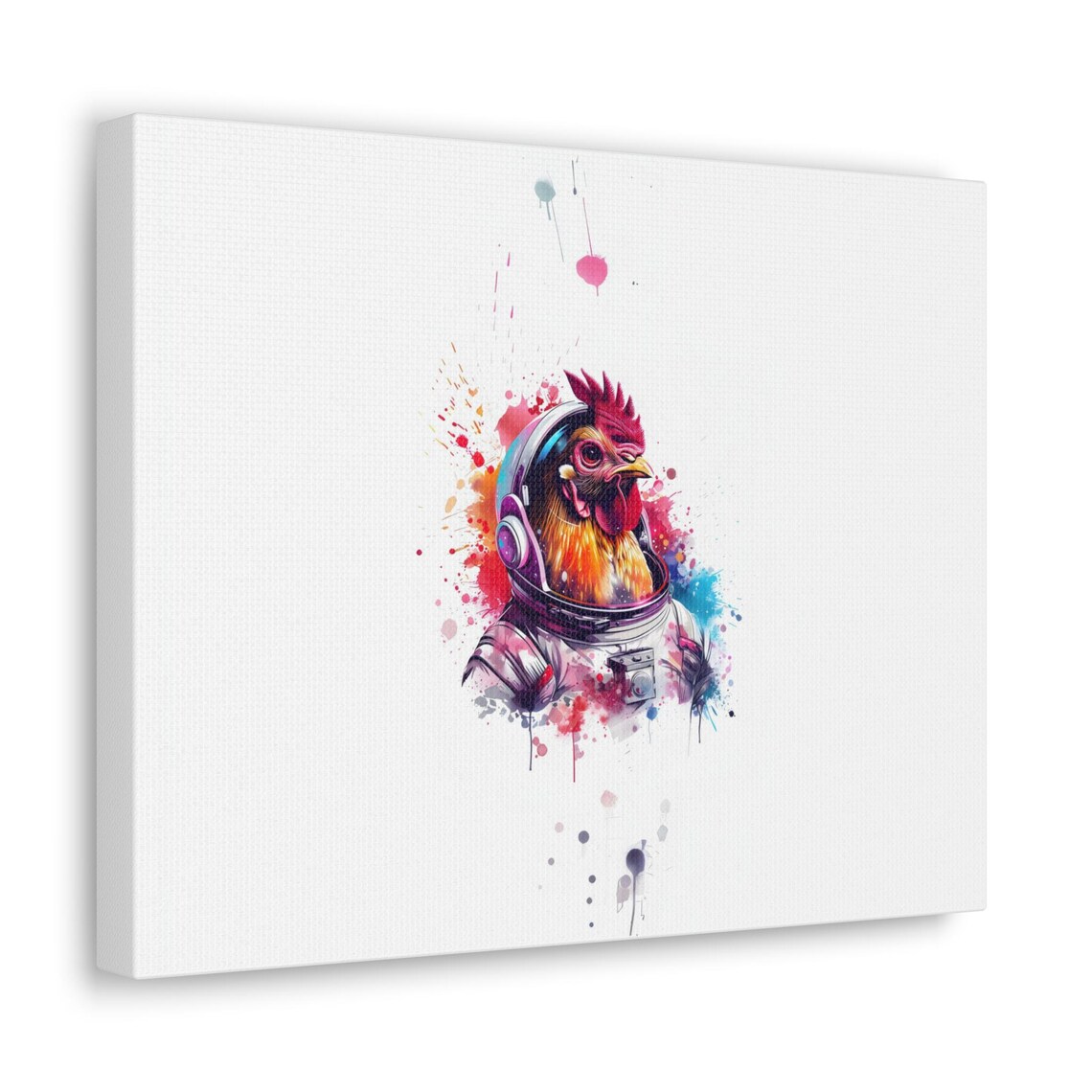 Rooster Astronaut Watercolor Red Comb Space Suit Animal Art Poster
