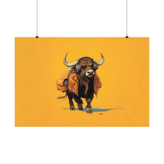Hipster Buffalo Maximalist Eclectic Victorian Poster Print Bold Altered Party Animal Portrait Fantasy Fun Colorful Renaissance Rustic