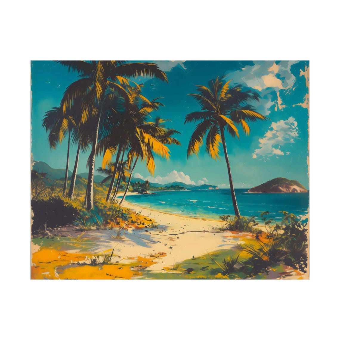 Tropical Palm Beach Painting Turquoise Water Vaporwave Poster - Image 3