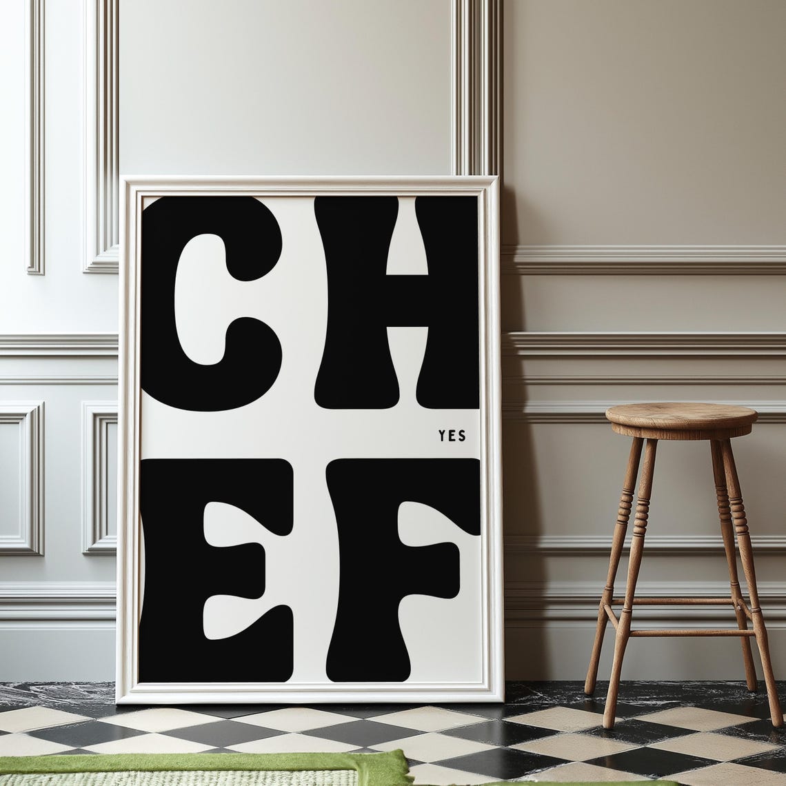 Yes Chef Bold Black and White Retro Kitchen Typography Poster - Image 2