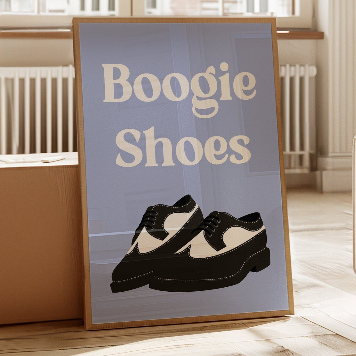 Boogie Shoes Retro Disco Typography Poster with Dancing Shoes Art