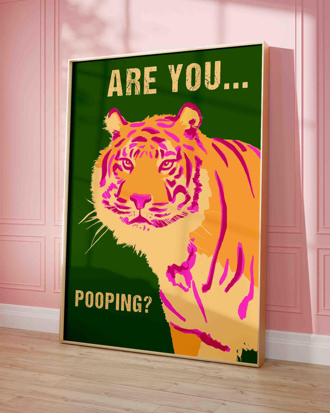 Are You Pooping Funny Tiger Green Bathroom Humor Animal Poster