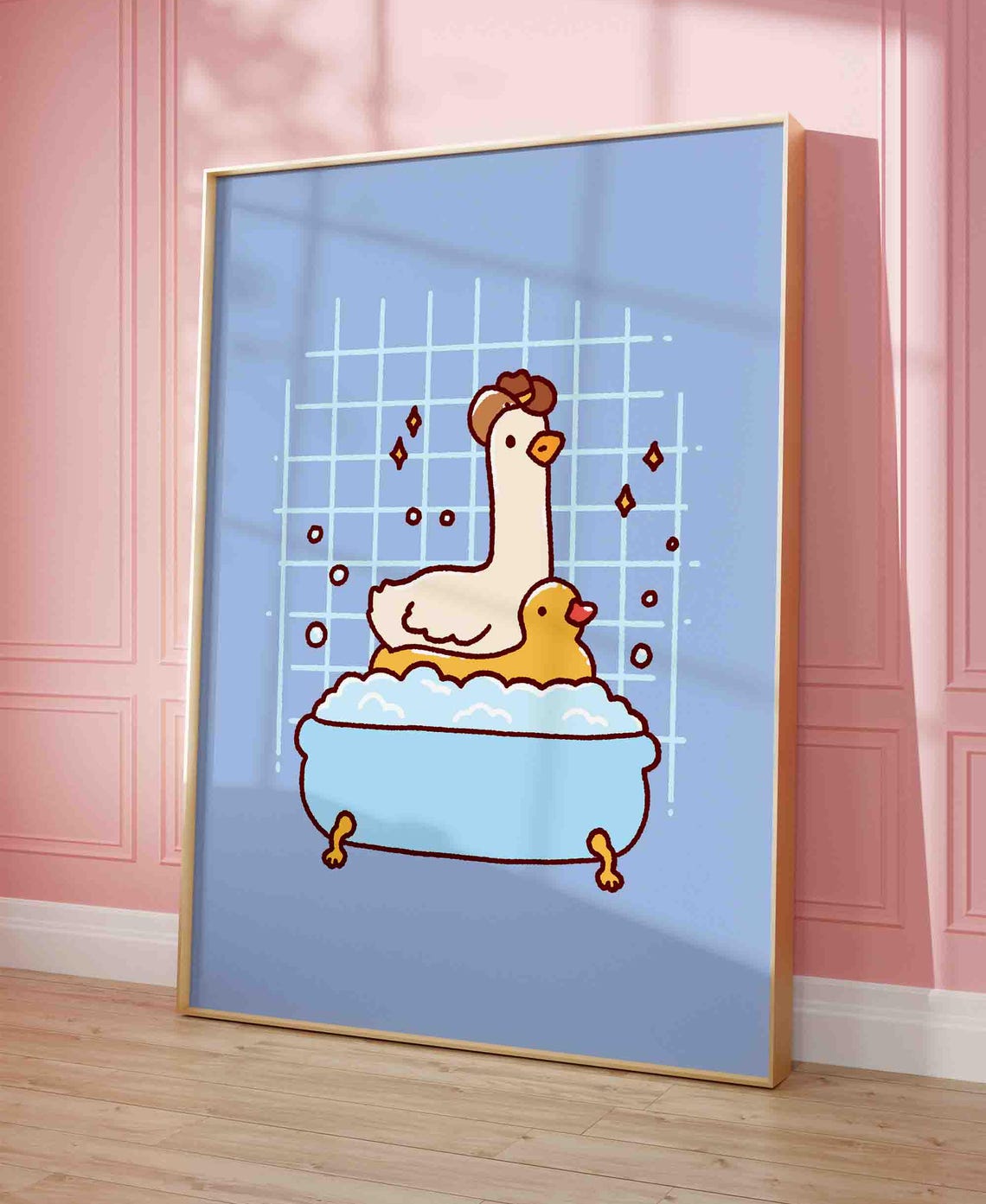 Cute Ducks Bubble Bath Cartoon Kids Bathroom Fun Illustration Poster