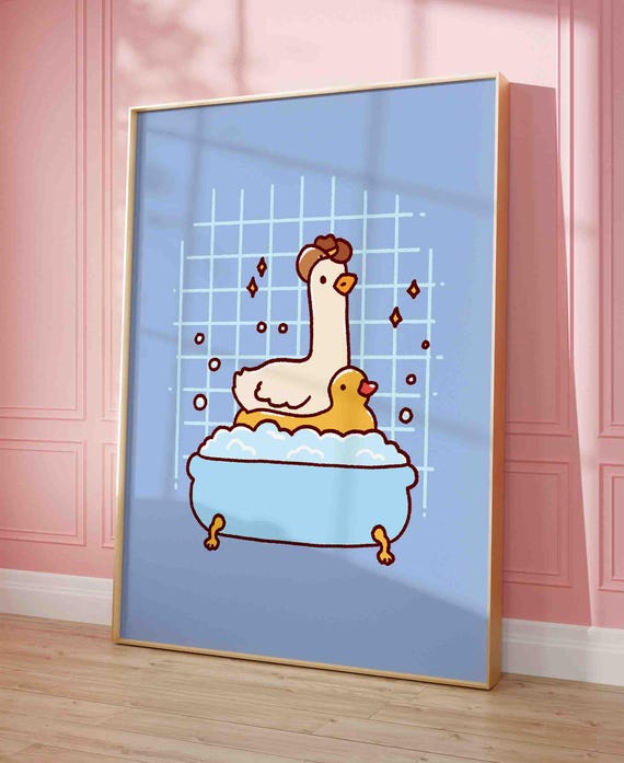 Duck In A Bath Poster Funny Goose Cute Bathroom Art Print Trendy Silly Unframed Shipped Wall