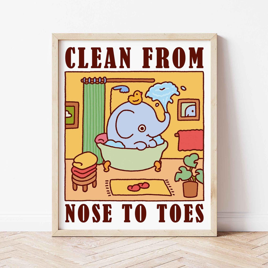 Elephant In Bath Clean From Nose To Toes Cute Bath Time Poster