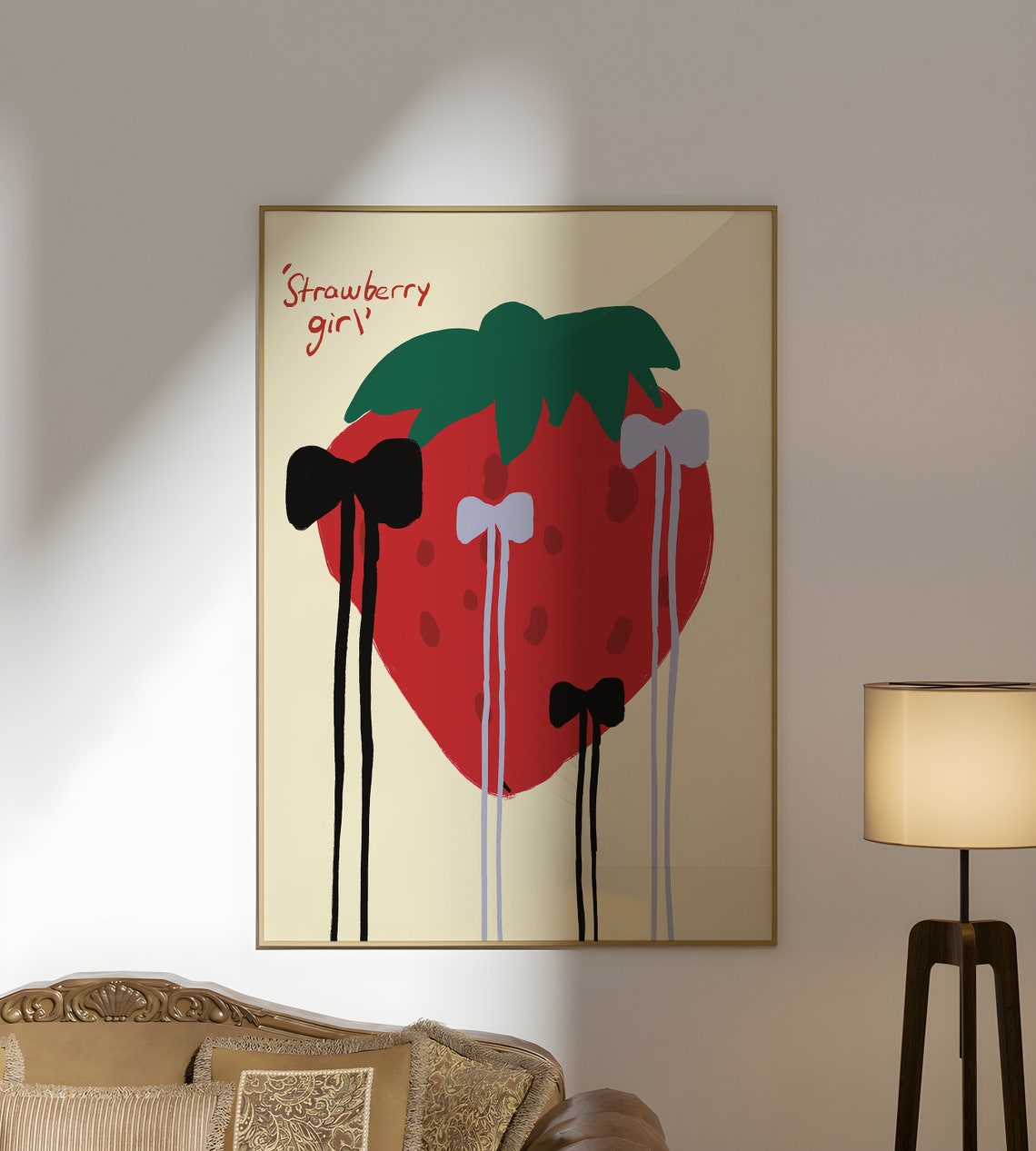Strawberry Girl Red Fruit with Ribbon Bows Coquette Kitchen Poster - Image 3