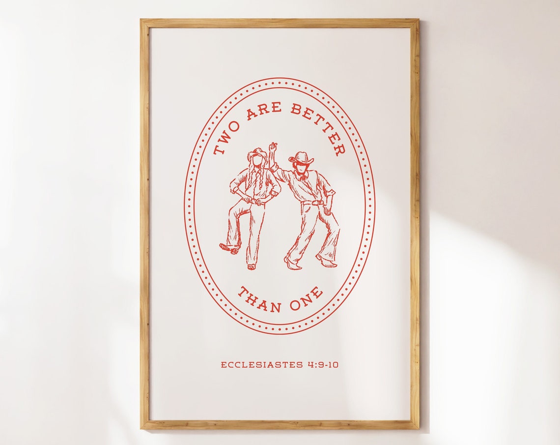 Two Are Better Than One Red Western Cowboy Couple Bible Verse Poster