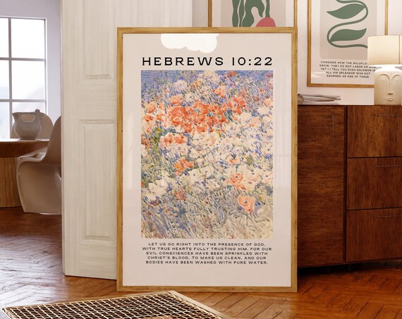 Hebrews 10 Impressionist Wildflower Field Floral Scripture Poster