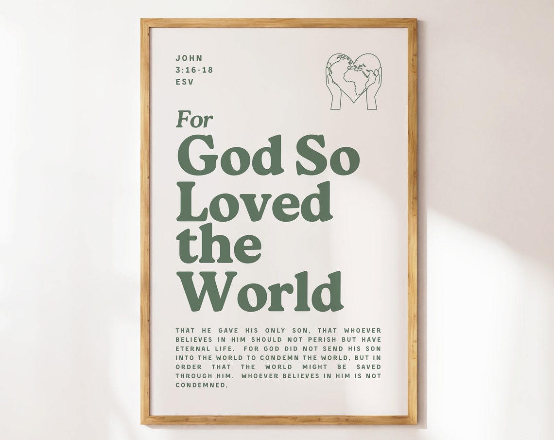 John 316 Retro Kitchen Print Sage Green Wall Art Dorm Room Essentials Christian Wall Art Scripture Wall Art Gift Art