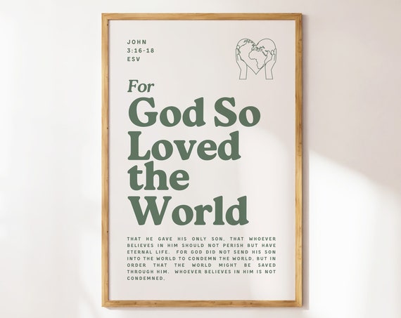 John 316 Retro Kitchen Print Sage Green Wall Art Dorm Room Essentials Christian Wall Art Scripture Wall Art Gift Art
