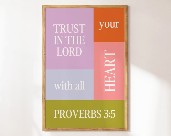 Trust In The Lord Proverbs 35 6 Christian Wall Art Minimalist Typography Colorful Print Gift Kids Room Bible Verse Scripture