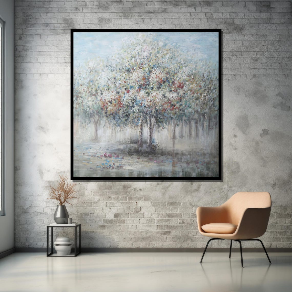 Tranquil Forest Landscape Art Serene Tree Painting With Soft Colors For Peaceful Wall Decor - Image 5