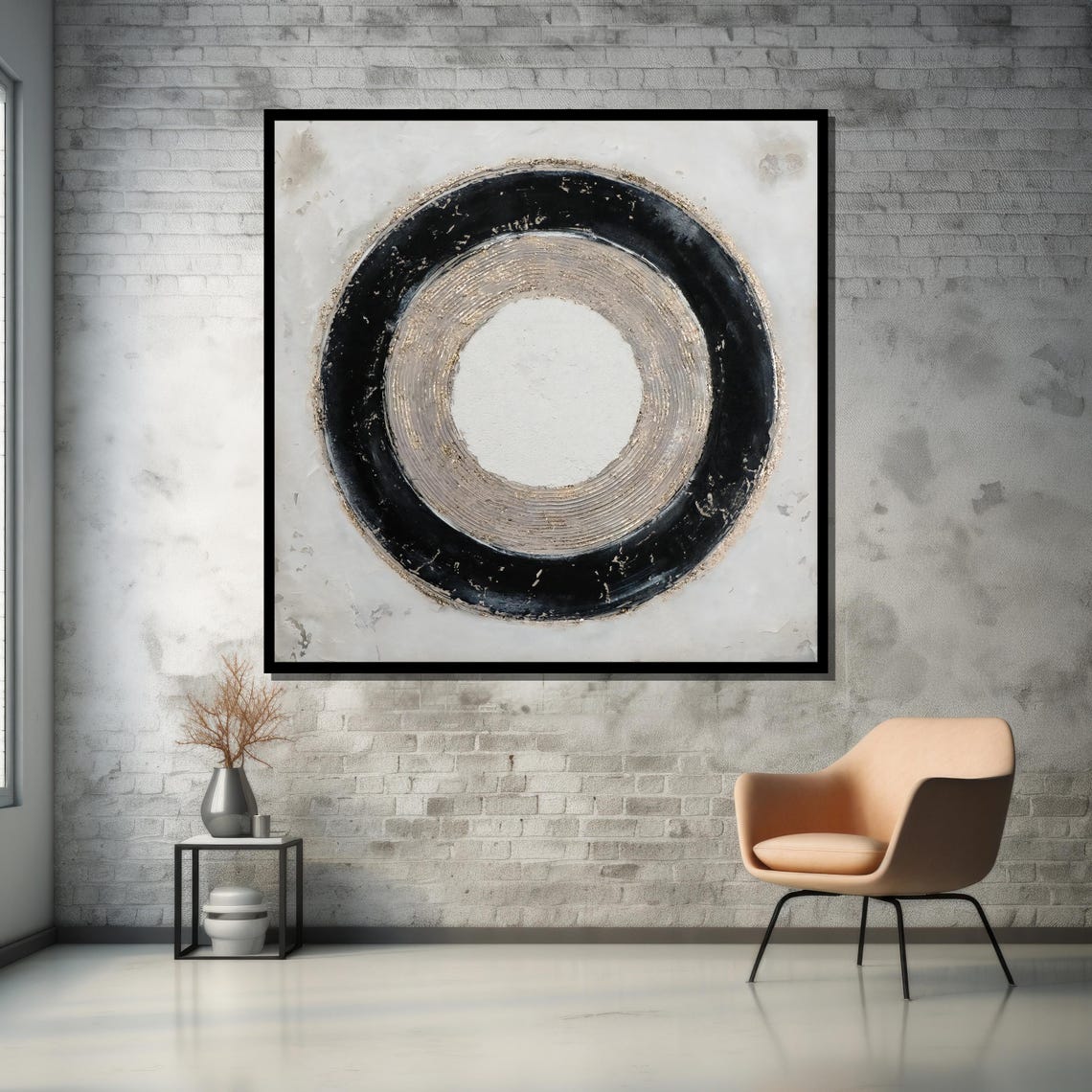 Black and Gold Concentric Circle Minimalist Abstract Art Poster - Image 5