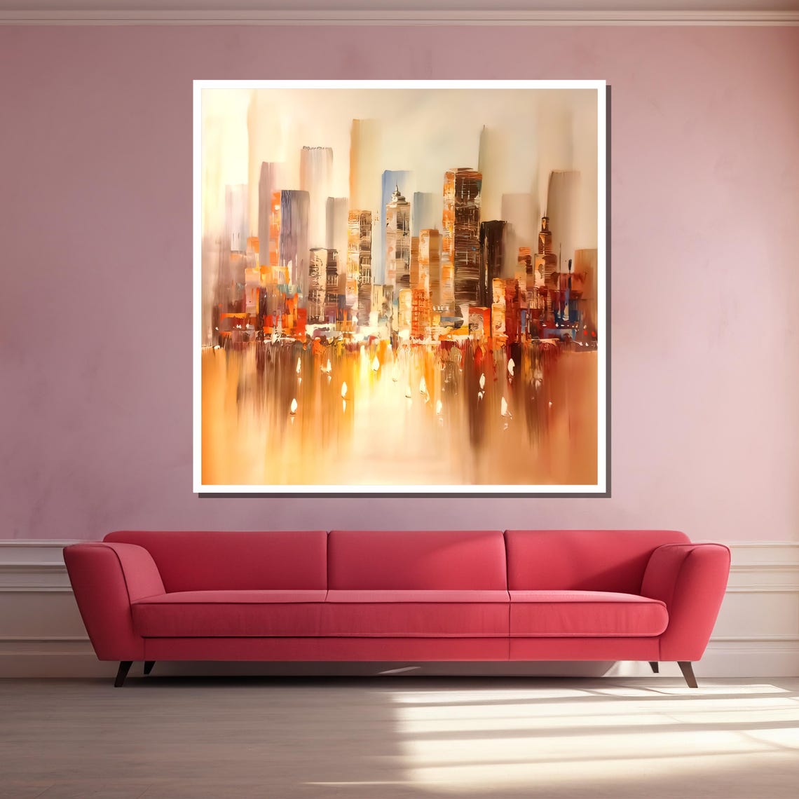 Golden Abstract City Skyline With Warm Reflections Modern Art Poster - Image 3