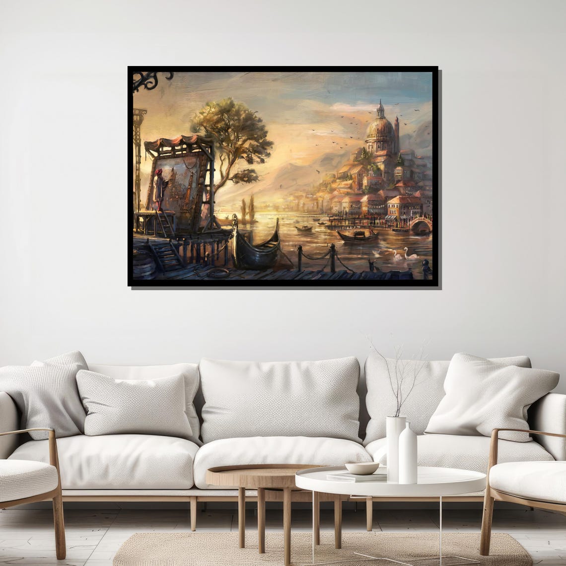Venetian Sunset Canal With Gondolas And Painter Dock Scene Poster - Image 5