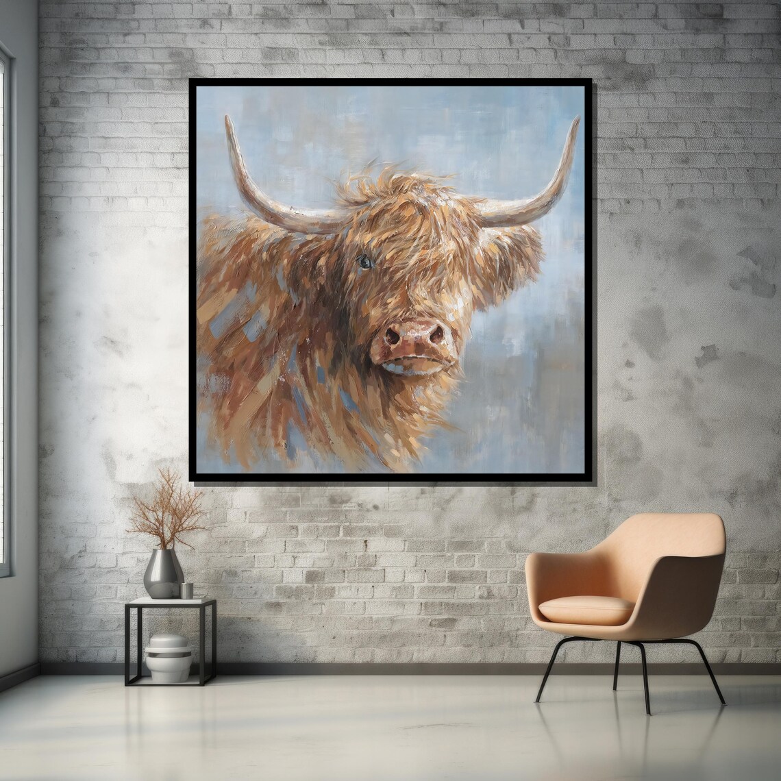 Highland Cow Portrait Rustic Farmhouse Oil Painting Style Poster - Image 5