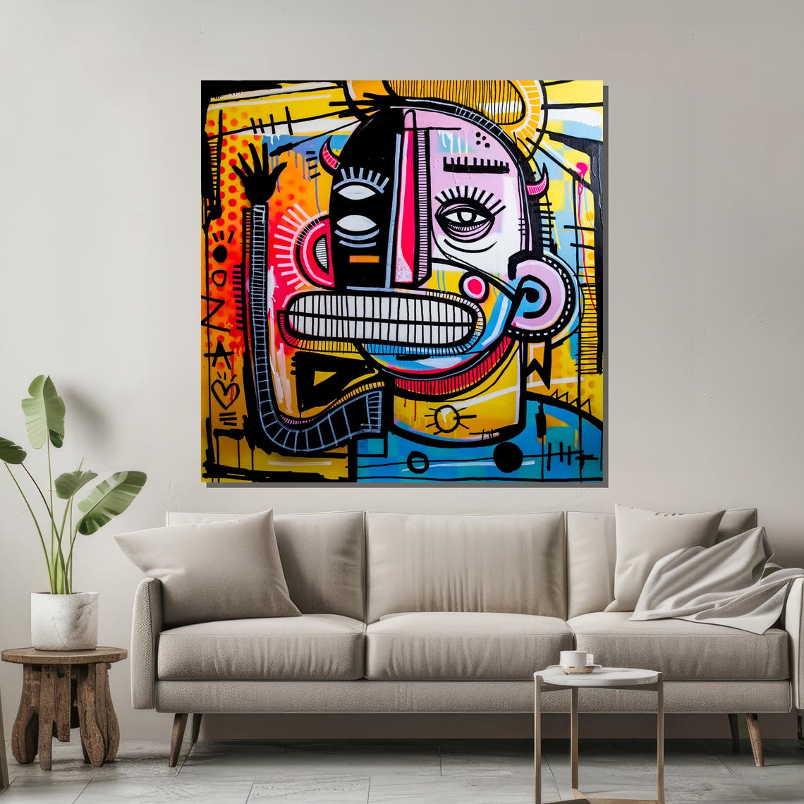 Bold And Vibrant Abstract Face Graffiti For Contemporary Urban Wall Art Lovers - Image 2