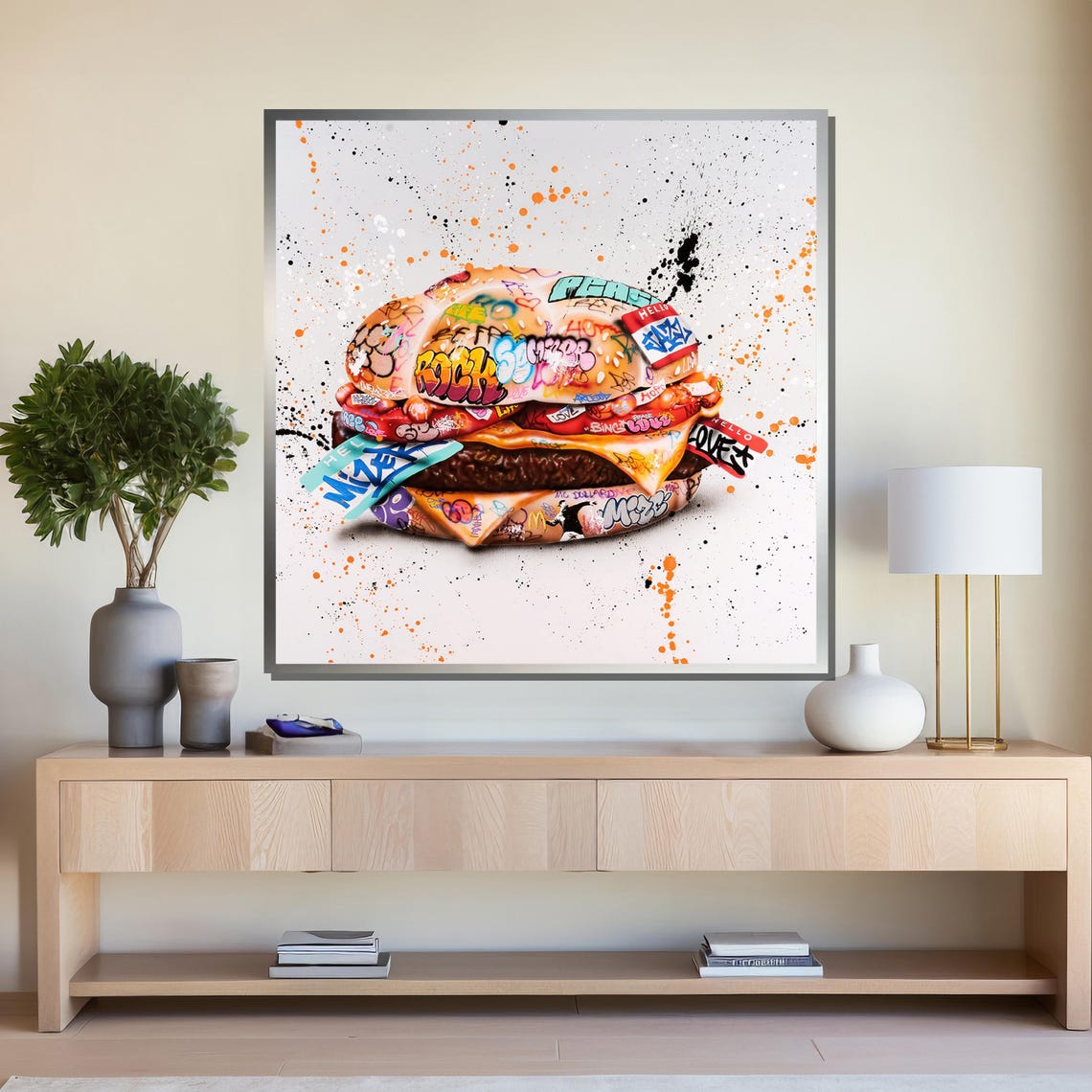 Graffiti Burger Bold Street Art Style Cheeseburger Print For Modern Urban Wall Decor Vibrant Food Art - Image 4
