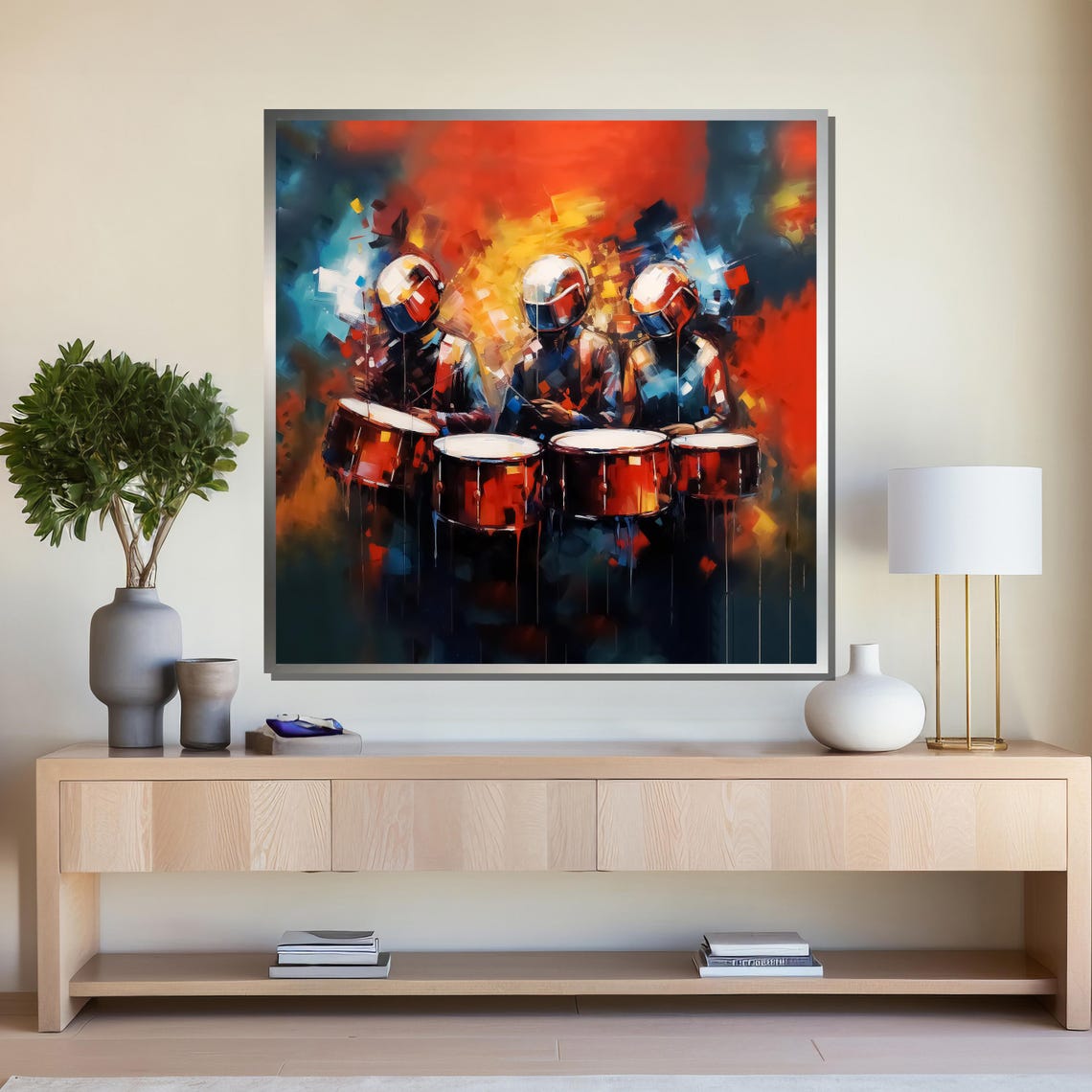 Vibrant Drummers Abstract Art Bold Modern Painting For Living Room Wall Decor Dynamic Musical Artwork - Image 4
