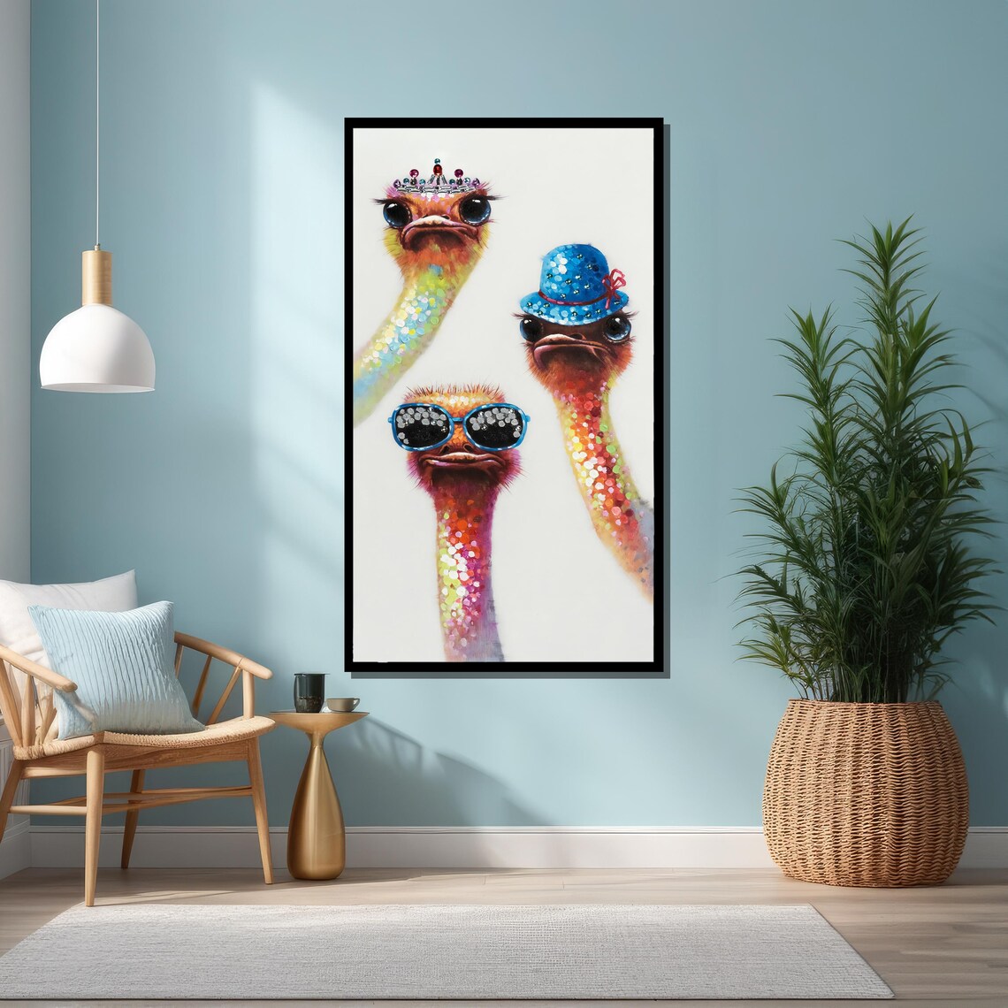 Three Funny Ostriches With Hats Colorful Whimsical Animal Poster - Image 6